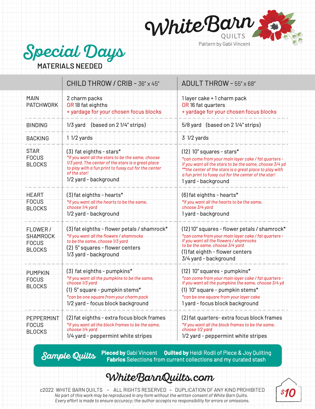 Special Days PDF Pattern