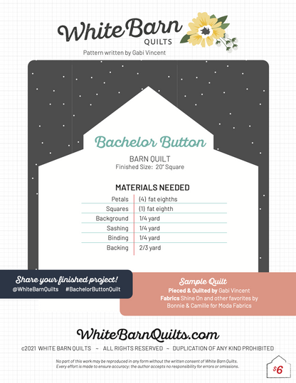 Bachelor Button Barn Quilt PDF Pattern